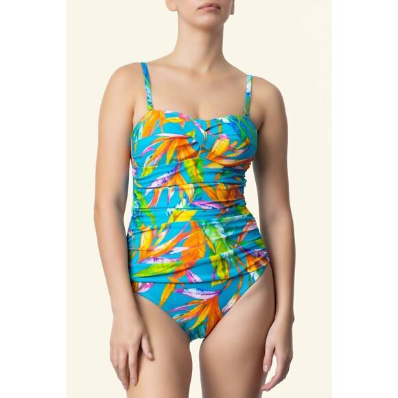 Chaps One Piece Multiway Swimsuit With Palm Prints sz 6 new SW82 - Picture 1 of 7